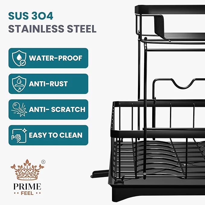 2 Tier Dish Drainer Rack with Drainage Spout,Detachable Dish Drainer Rack,Draining Board Rack with Utensil Holder - Image 4