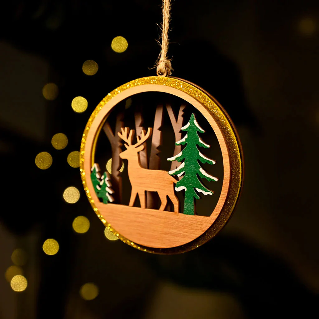 3-Layer Wooden Christmas Ornament – Reindeer & Trees Scene - Image 7