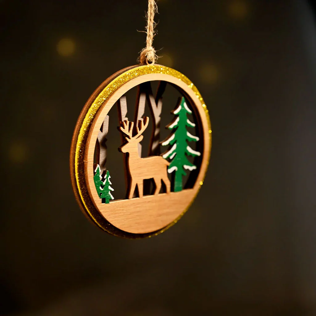 3-Layer Wooden Christmas Ornament – Reindeer & Trees Scene - Image 9