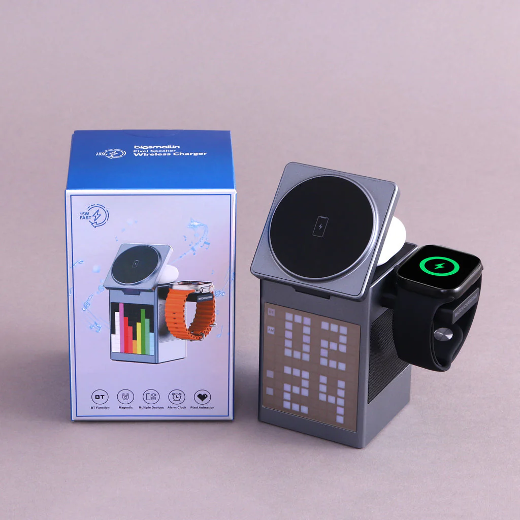 Pixel Dock - 5 in 1 Wireless Charger with Speaker and Clock - Image 10