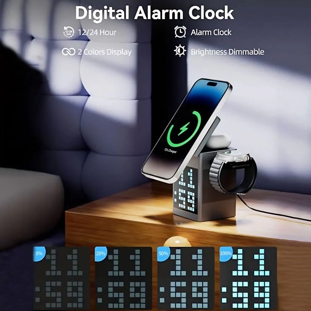 Pixel Dock - 5 in 1 Wireless Charger with Speaker and Clock - Image 11