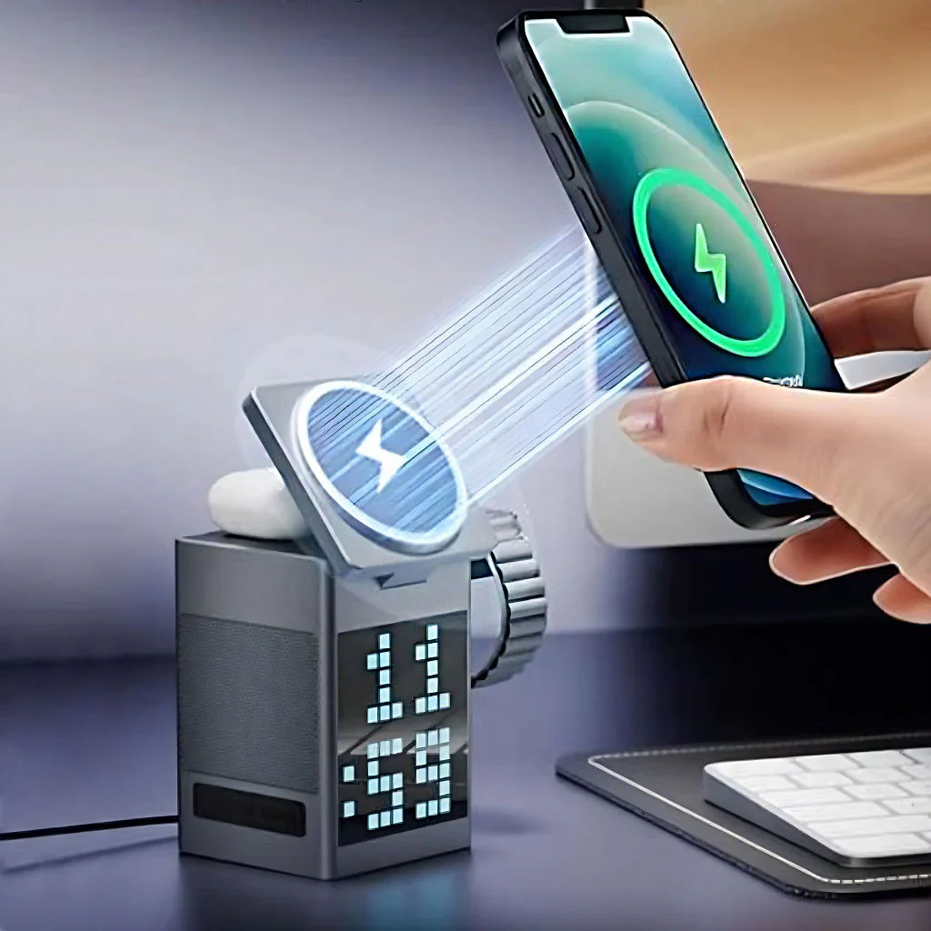 Pixel Dock - 5 in 1 Wireless Charger with Speaker and Clock - Image 13