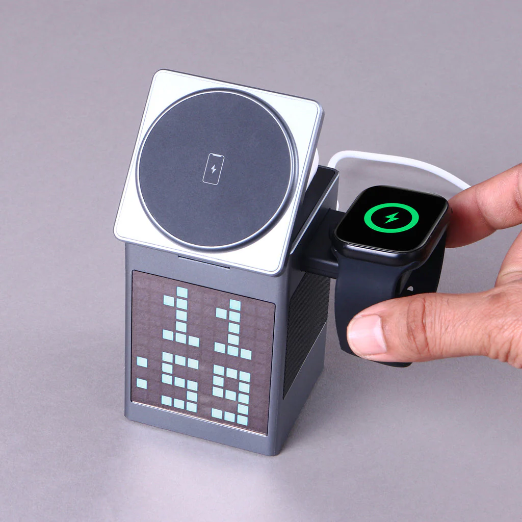 Pixel Dock - 5 in 1 Wireless Charger with Speaker and Clock - Image 4
