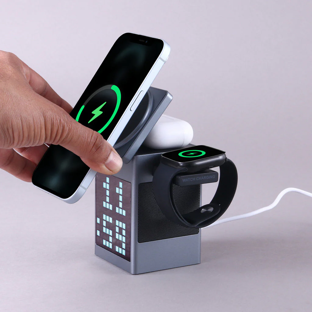 Pixel Dock - 5 in 1 Wireless Charger with Speaker and Clock - Image 9