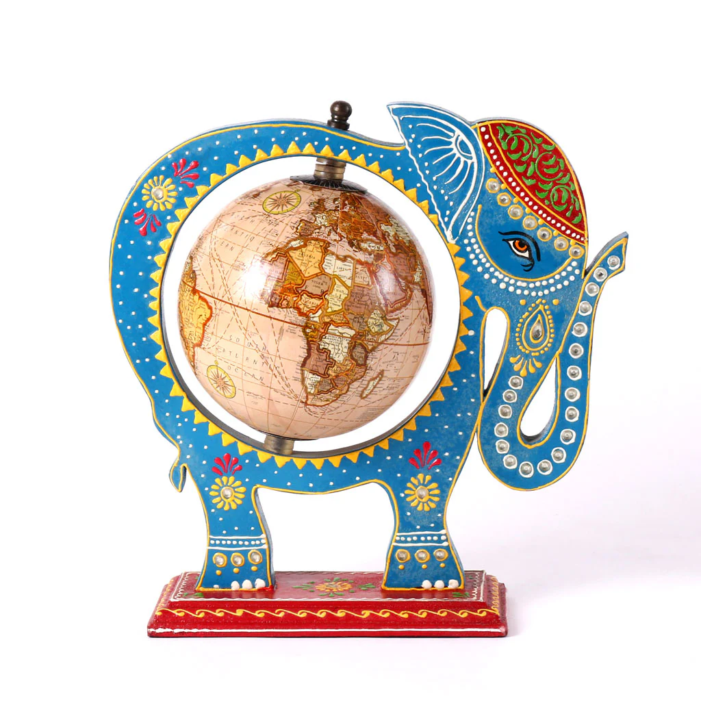 Blue Wooden Elephant Globe Showpiece - Image 2