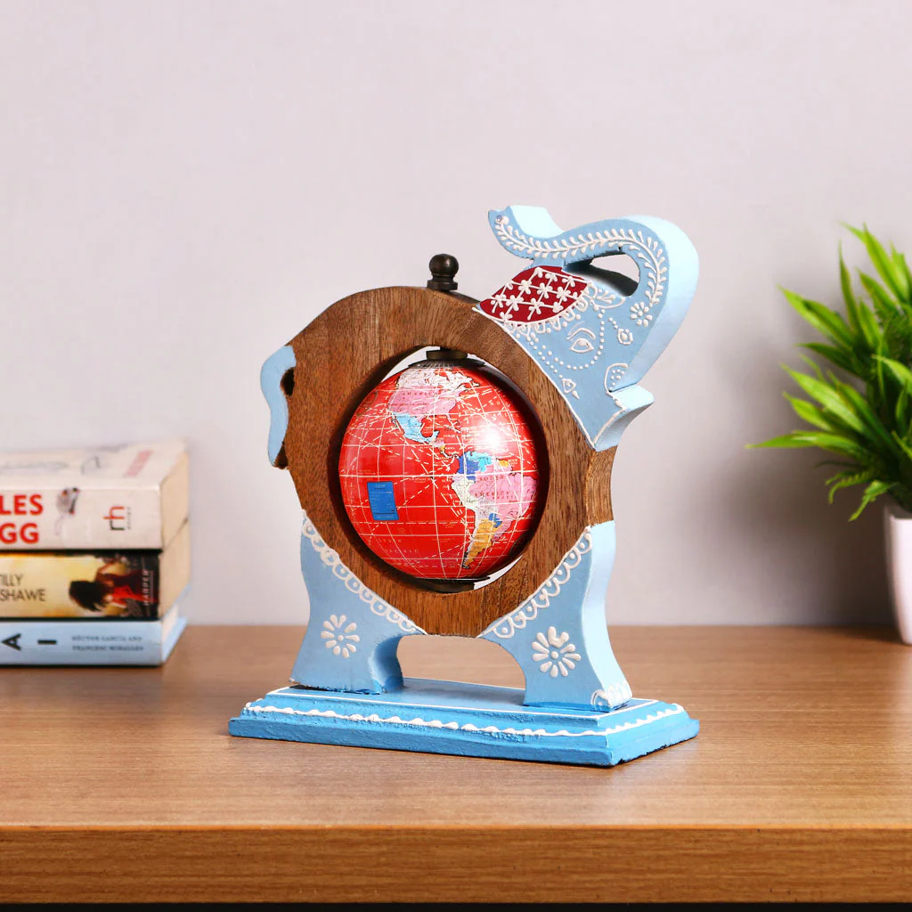 Blue Wooden Elephant Globe Showpiece - Image 3