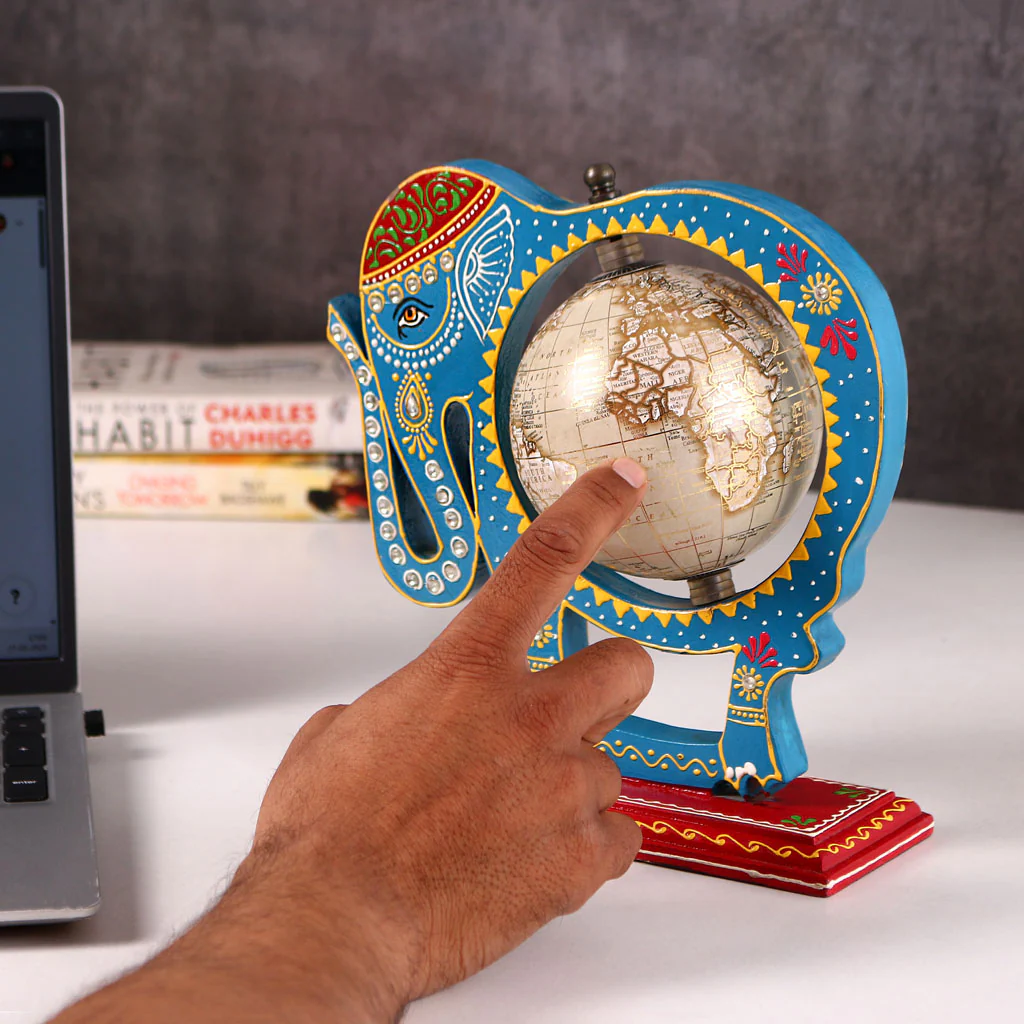 Blue Wooden Elephant Globe Showpiece - Image 4