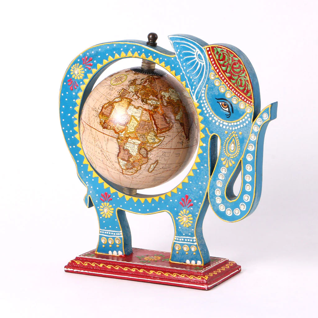 Blue Wooden Elephant Globe Showpiece - Image 5