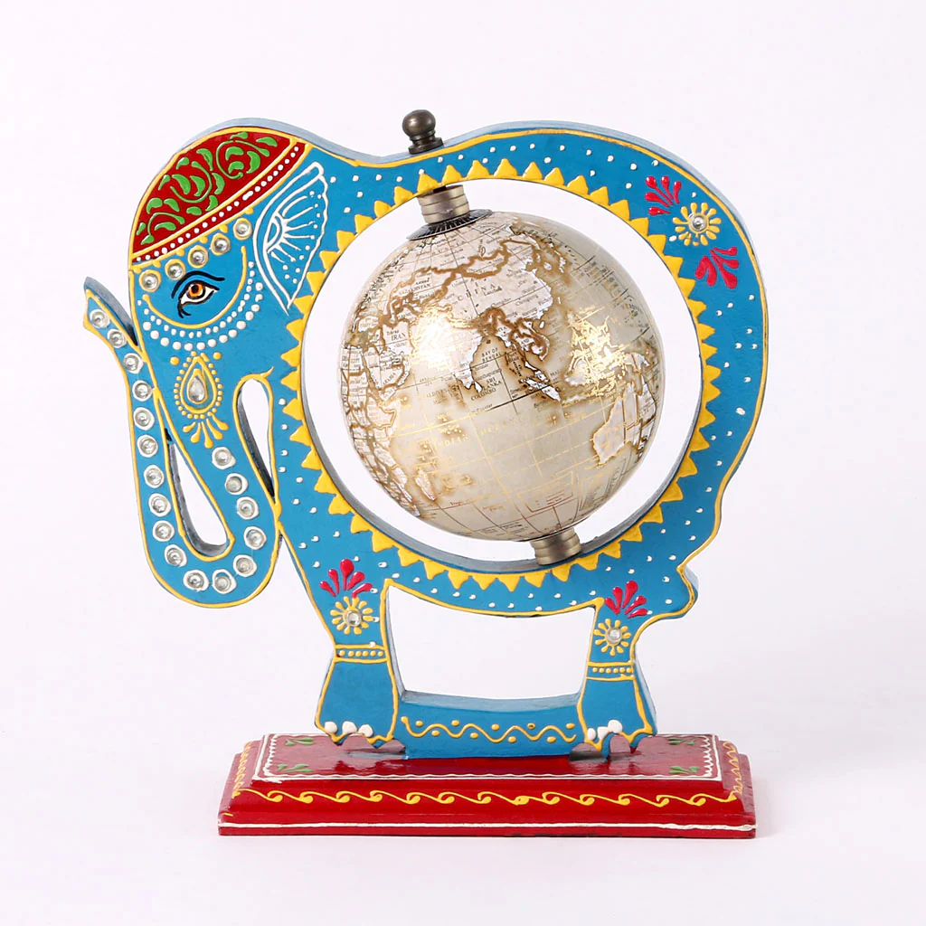 Blue Wooden Elephant Globe Showpiece - Image 6