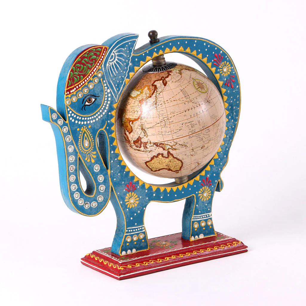 Blue Wooden Elephant Globe Showpiece - Image 7
