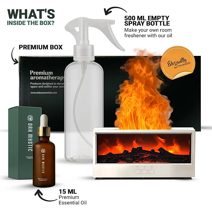 Aroma Essential Oil Fireplace Diffuser with Premium Box Colorful Flame with Remote Control for Home Office with 15 ml Essential Oil - Image 9