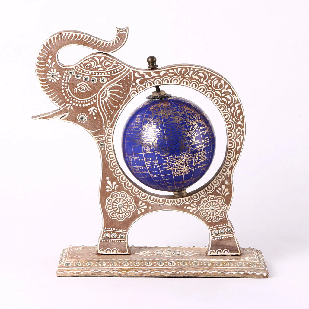 Brown Wooden Elephant Globe Showpiece