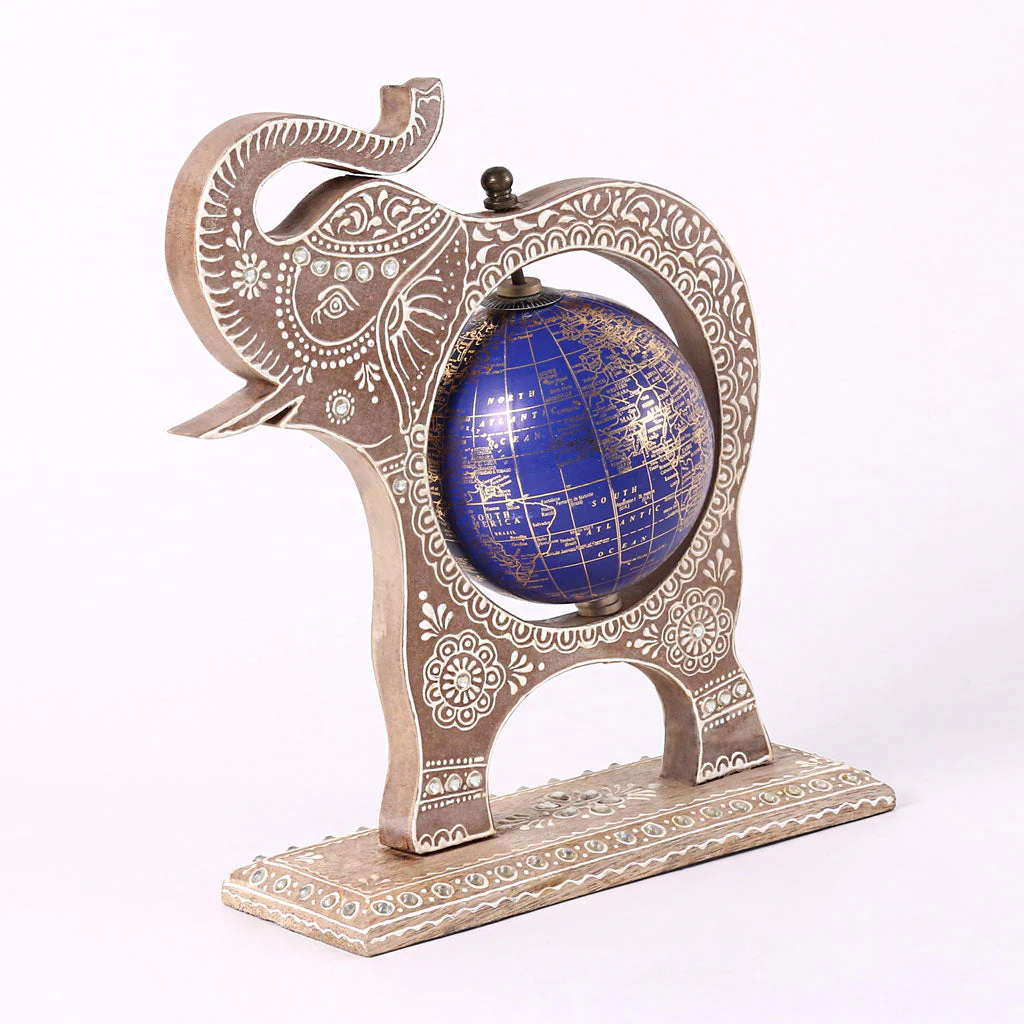 Brown Wooden Elephant Globe Showpiece - Image 2