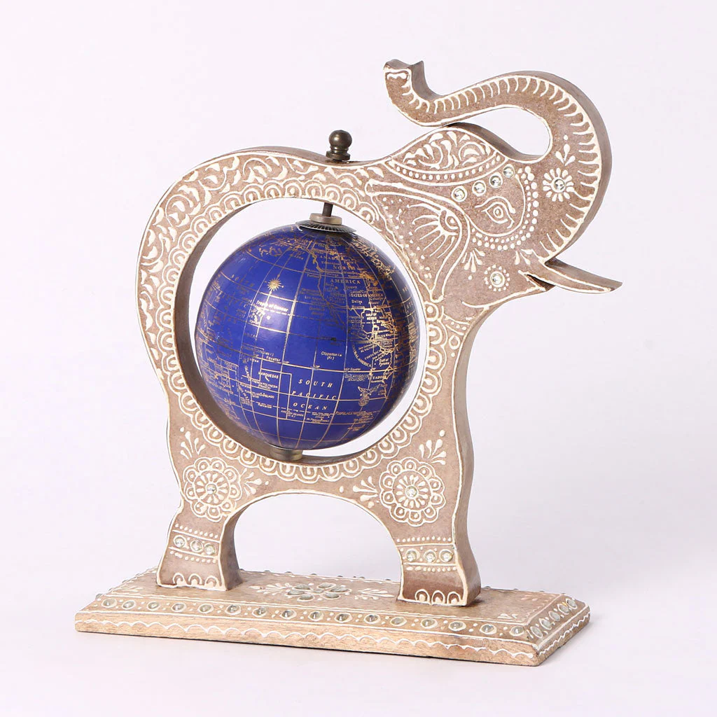 Brown Wooden Elephant Globe Showpiece - Image 3