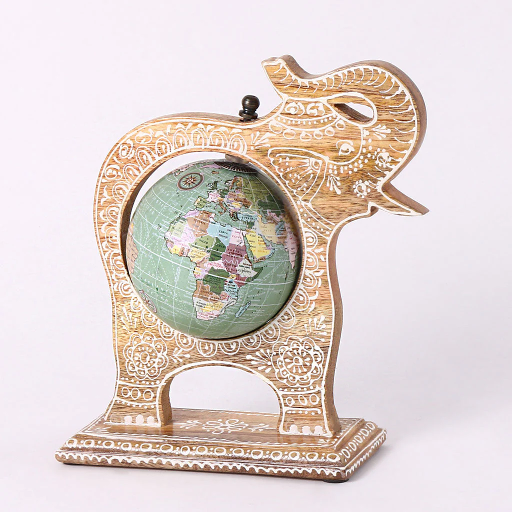 Brown Wooden Elephant Globe Showpiece - Image 4