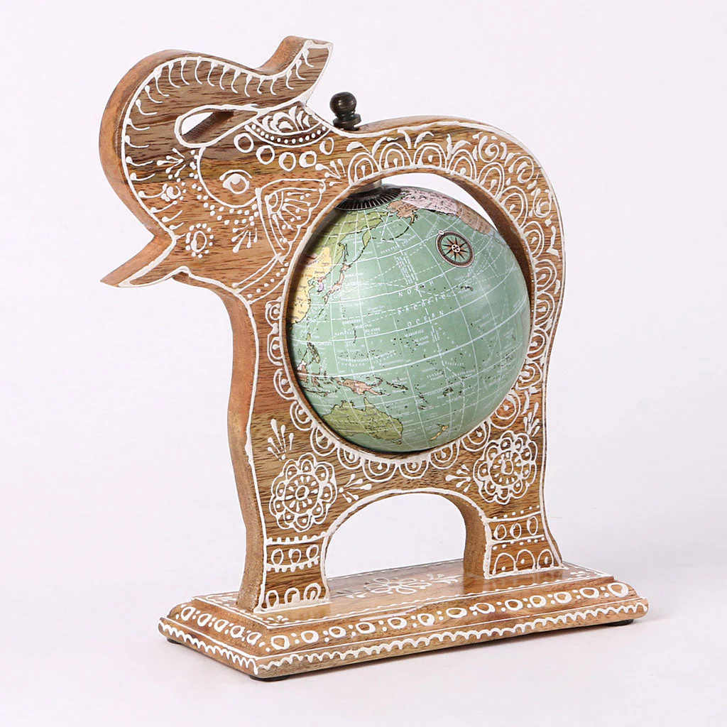 Brown Wooden Elephant Globe Showpiece - Image 5