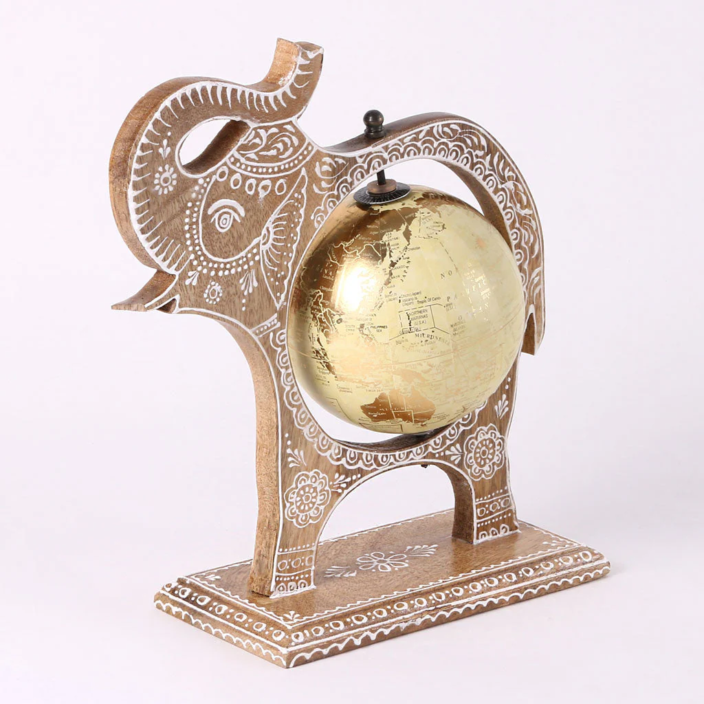 Brown Wooden Elephant Globe Showpiece - Image 7