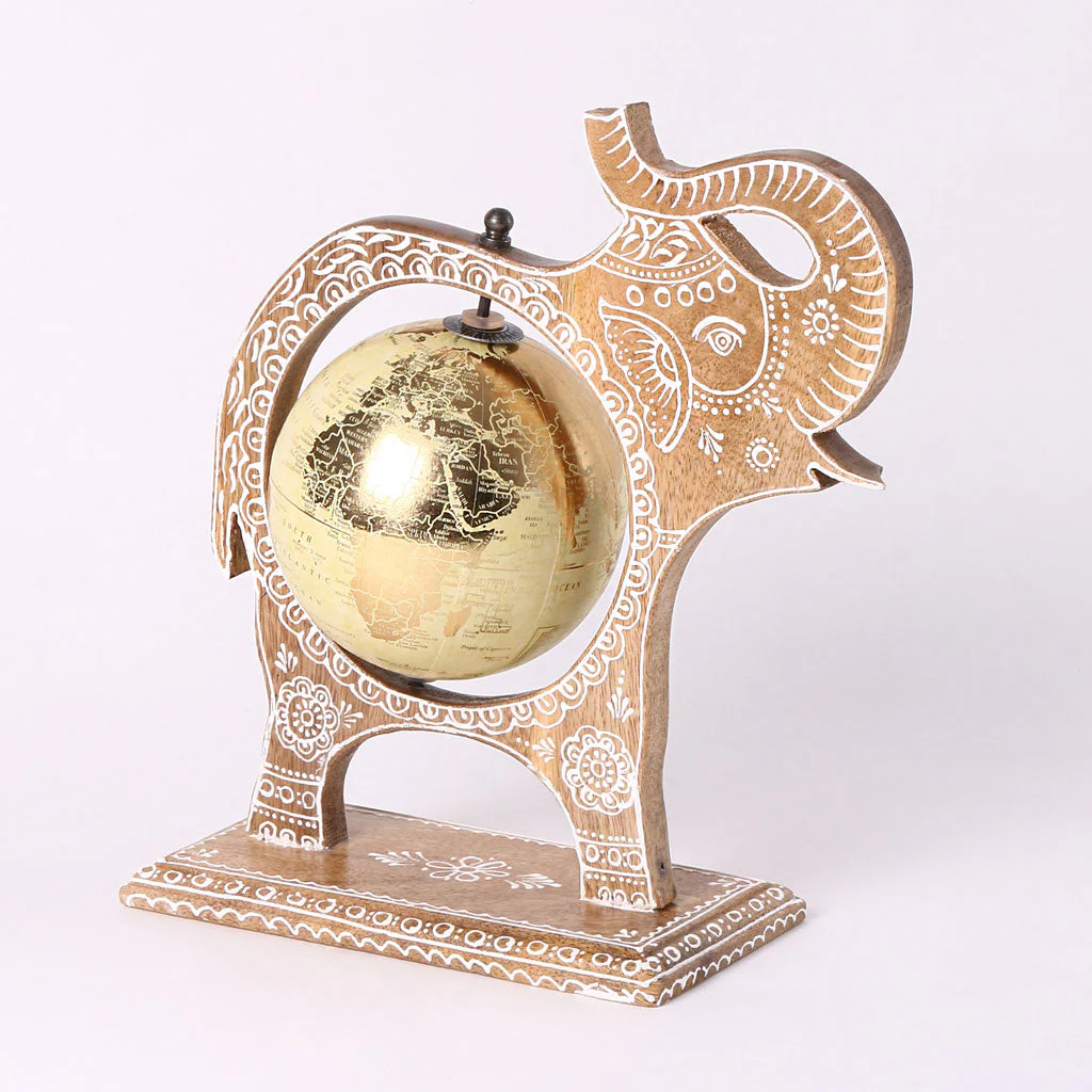 Brown Wooden Elephant Globe Showpiece - Image 8