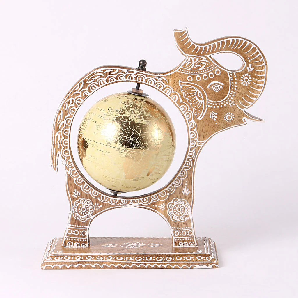 Brown Wooden Elephant Globe Showpiece - Image 9