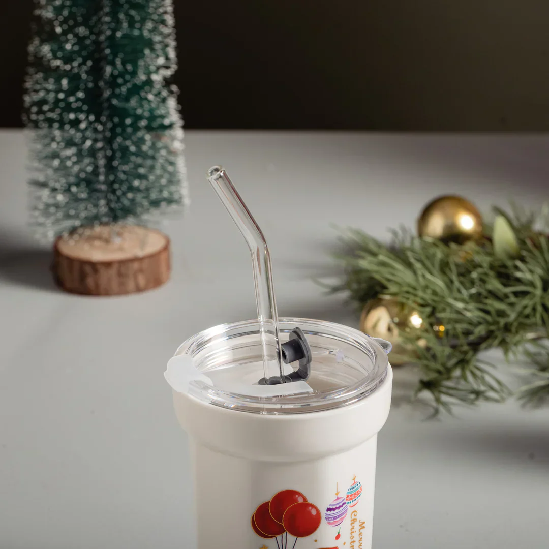 Christmas Ceramic Sipper With Glass Straw - Image 3