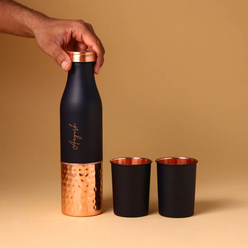 Blue Copper Bottle With Glass- Set of 2 - Image 5