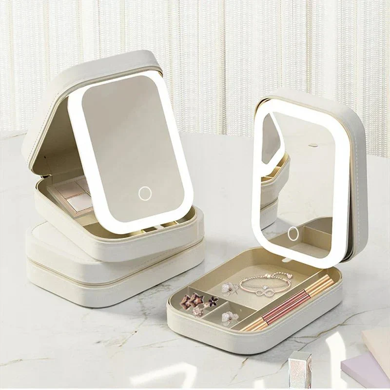 LED Lighted Makeup Mirror Jewelry Box – Portable 2-in-1 Travel Organizer with Adjustable Lighting, Cosmetic Storage & Rechargeable Battery – Compact Vanity Mirror for Women - Image 11