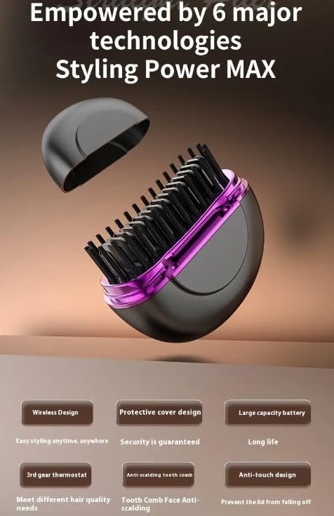 Mini Wireless Hair Straight Comb, Portable Cordless Hair Straightening Brush for Women, Fast Heating Ceramic Coated Hairs Comb, Rechargeable - Image 2