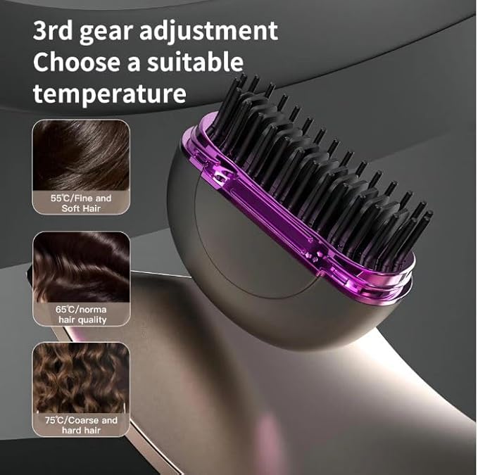 Mini Wireless Hair Straight Comb, Portable Cordless Hair Straightening Brush for Women, Fast Heating Ceramic Coated Hairs Comb, Rechargeable - Image 7