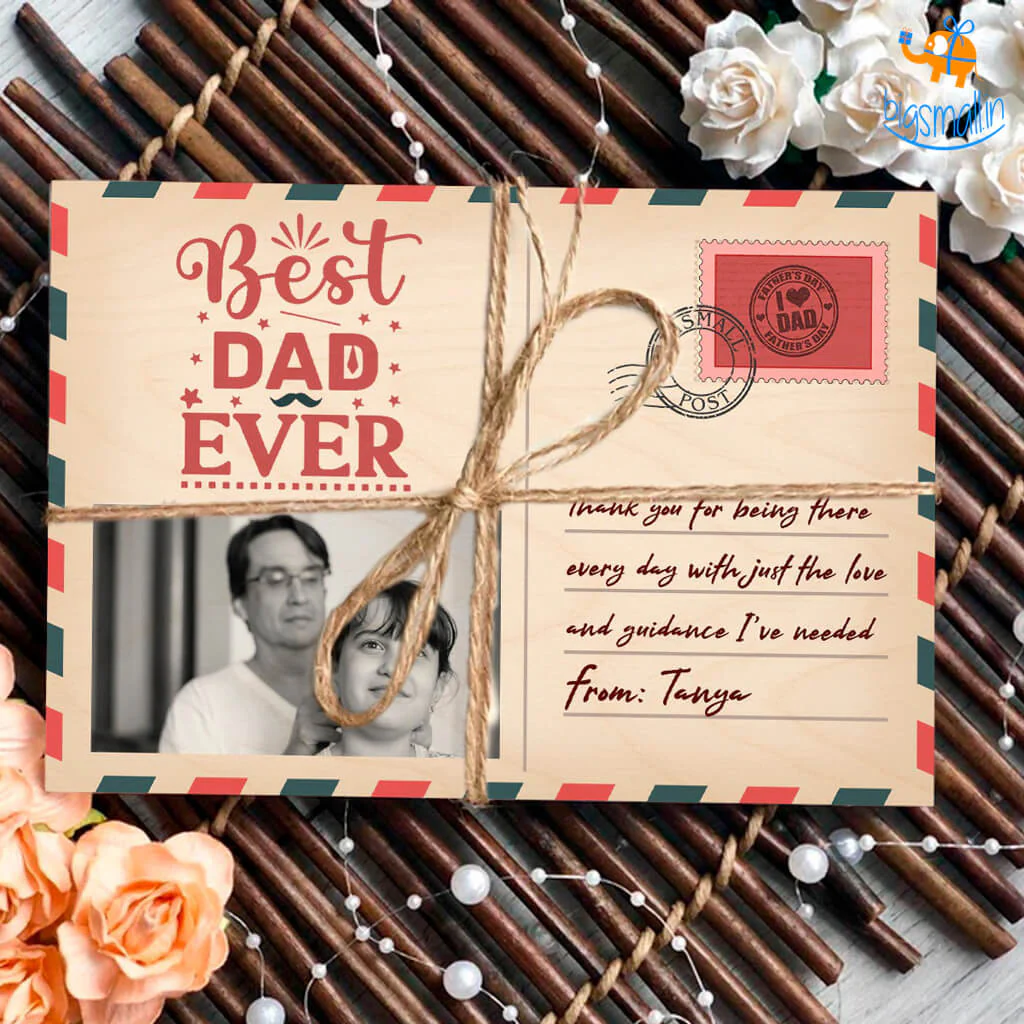 Personalized Best Dad Ever Wooden Postcard - Image 2