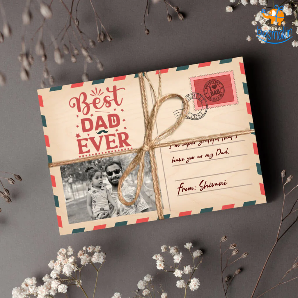Personalized Best Dad Ever Wooden Postcard - Image 4