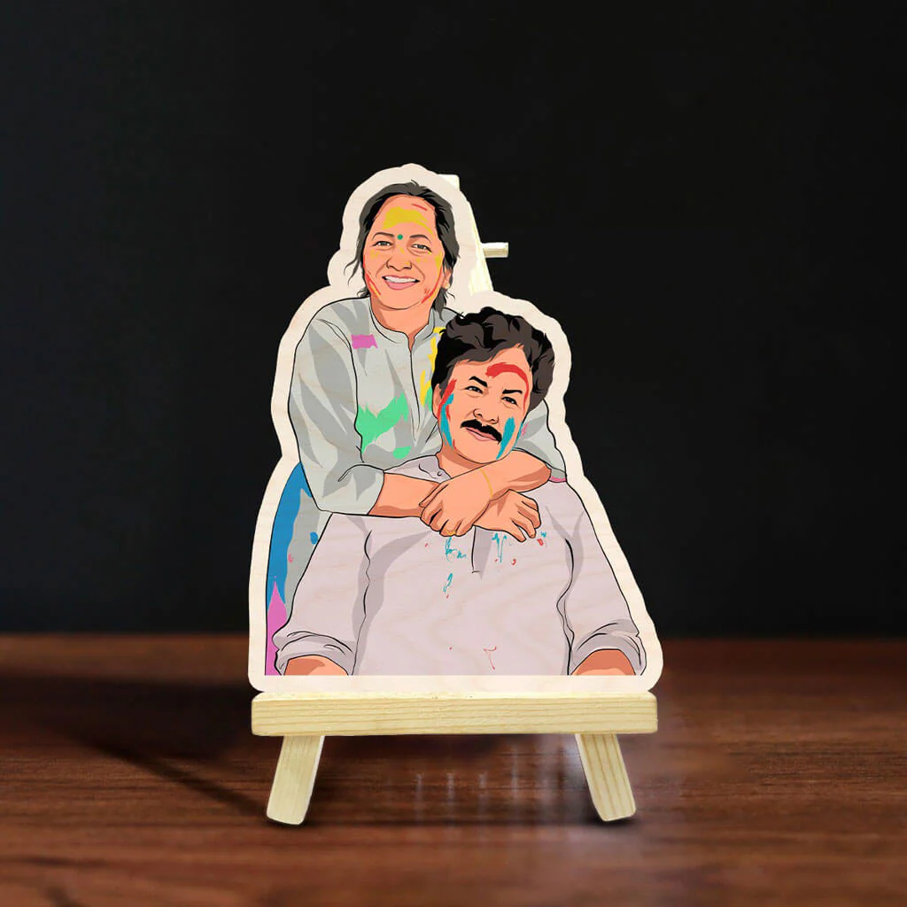 Personalized Caricature Wooden Print With Easel | COD Not Available - Image 2