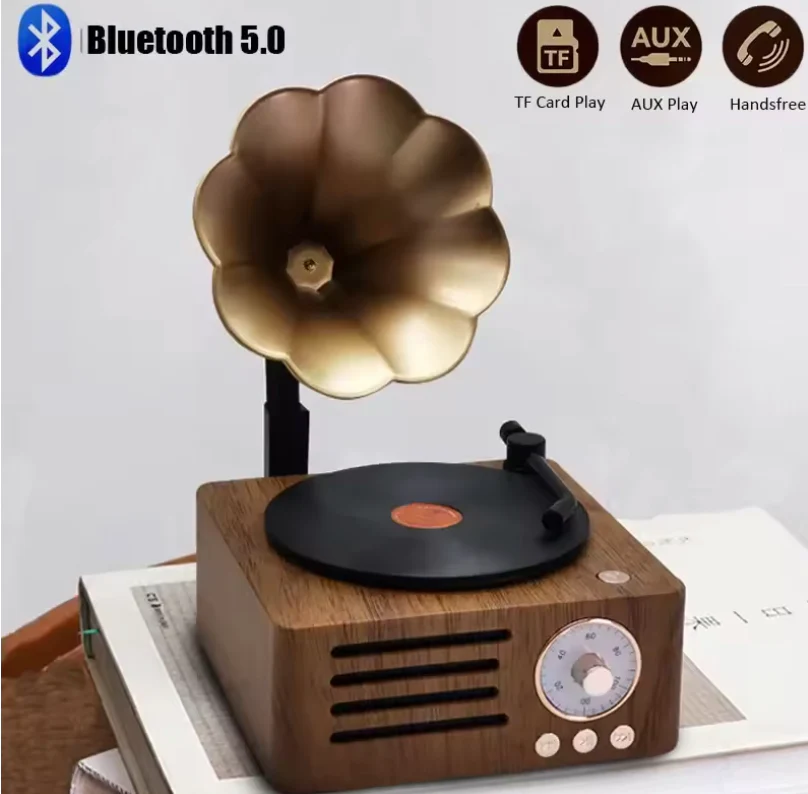 Retro Gramophone Bluetooth Speaker with Rotating Disc - Image 14