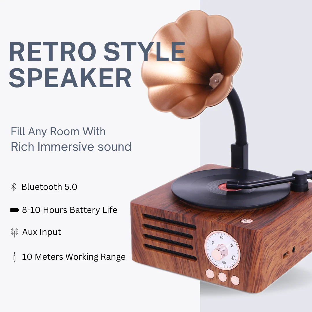 Retro Gramophone Bluetooth Speaker with Rotating Disc - Image 3
