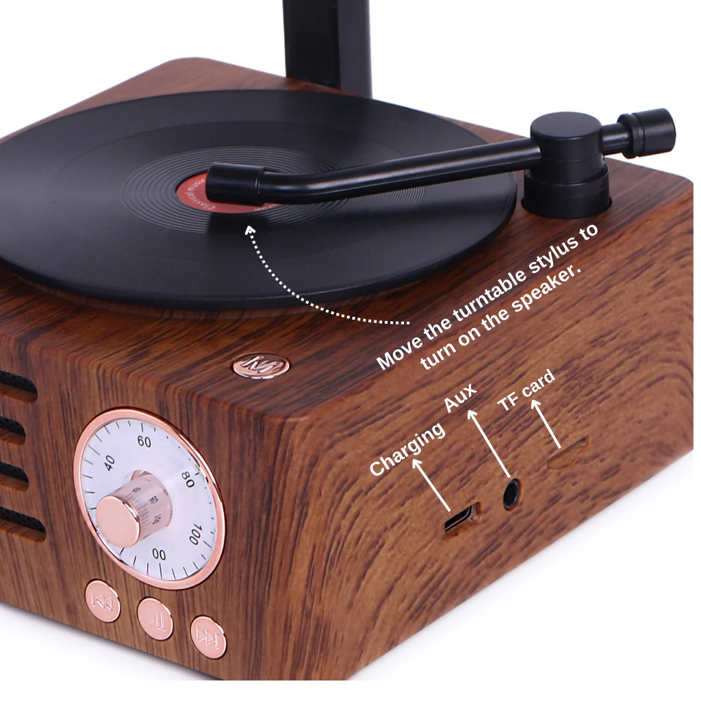 Retro Gramophone Bluetooth Speaker with Rotating Disc - Image 5